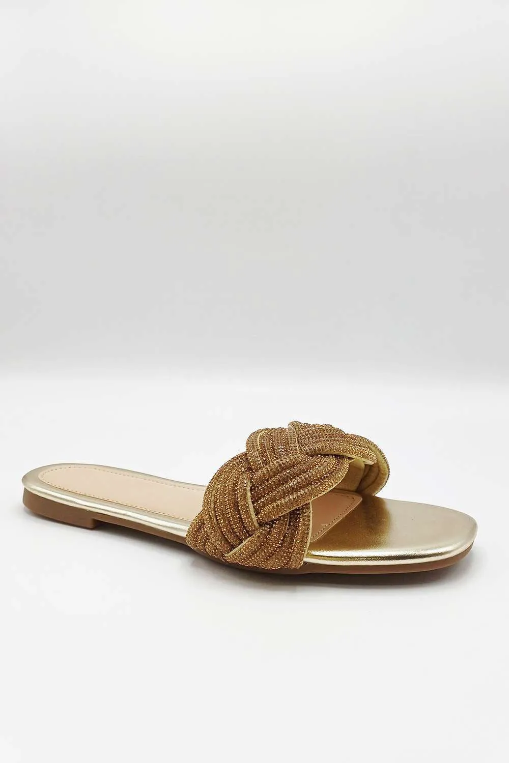 Muna Diamante Knot Band Flat Sliders in Gold