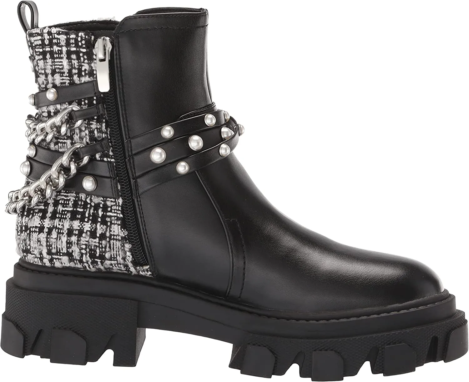 Nine West Cearlz3 Black Multi Zip Closure Chain Detailed Leather Ankle Boots