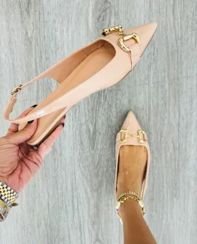 Nude Pointed Toe Slingback Flats