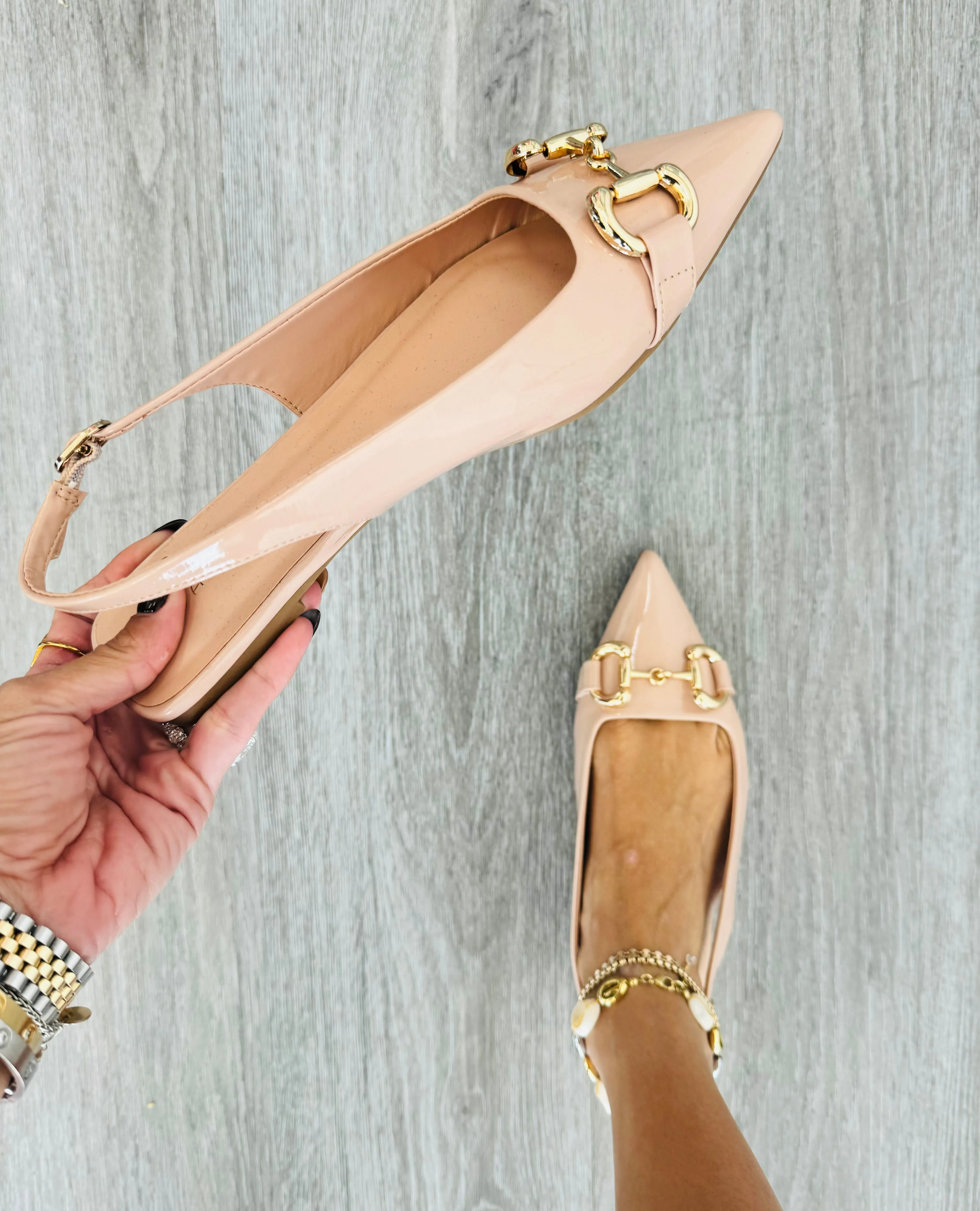 Nude Pointed Toe Slingback Flats