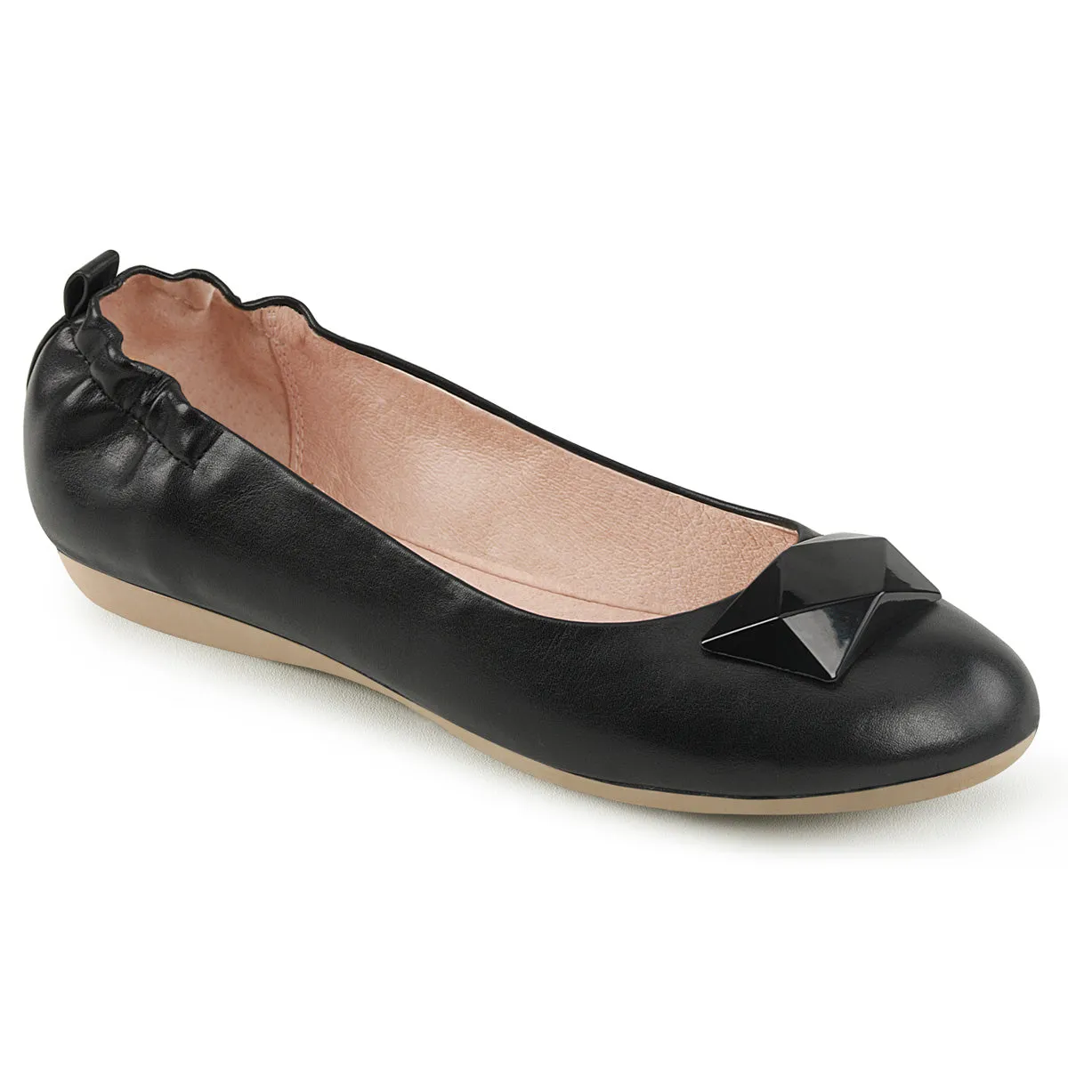 OLIVE-08 Pin Up Couture Flats Black Faux Leather Sexy Single Soles (Retro Heels)