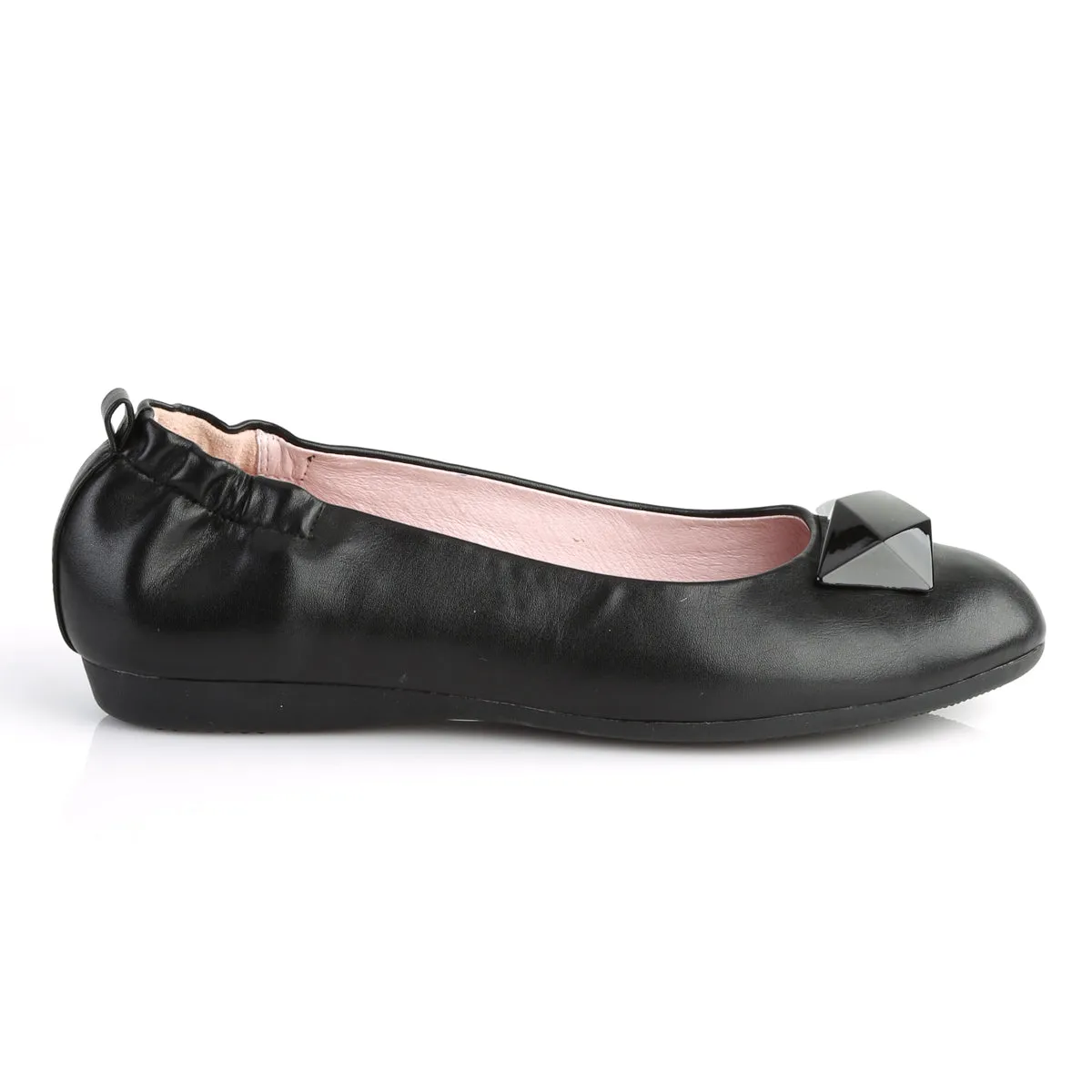 OLIVE-08 Pin Up Couture Flats Black Faux Leather Sexy Single Soles (Retro Heels)