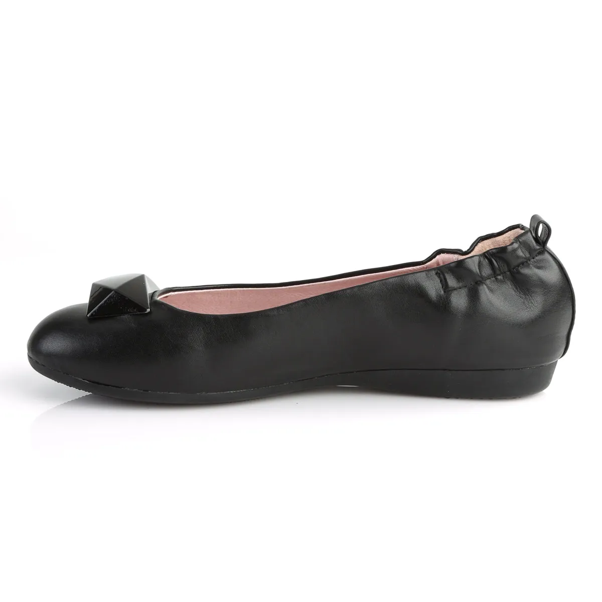 OLIVE-08 Pin Up Couture Flats Black Faux Leather Sexy Single Soles (Retro Heels)