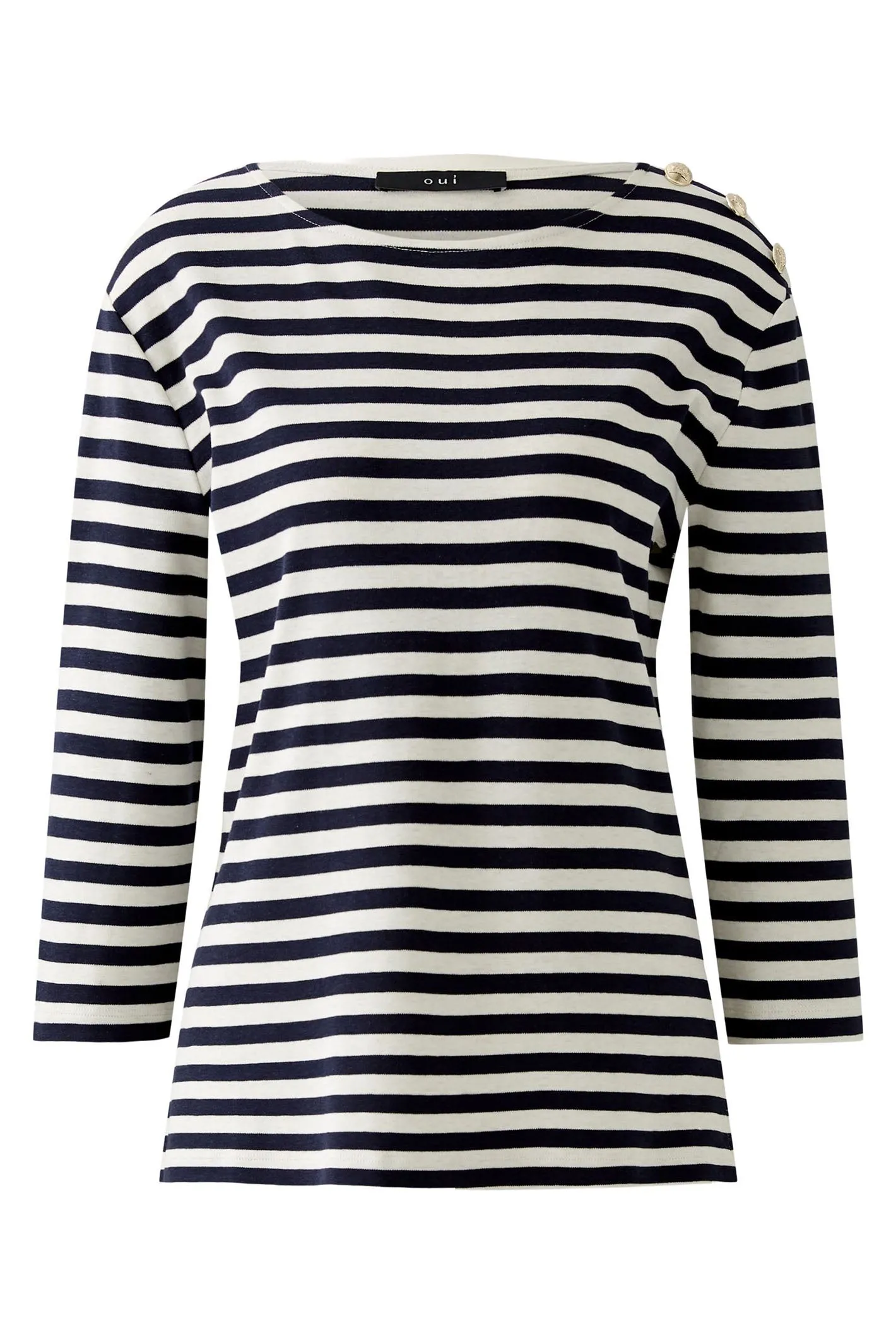 Oui 93373 Navy White Stripe Breton Style Boat Neck Top