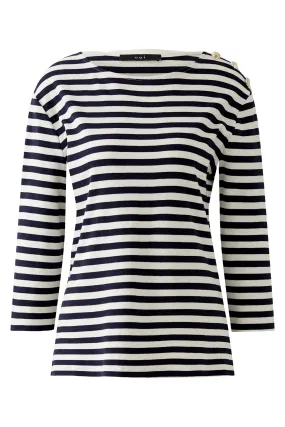 Oui 93373 Navy White Stripe Breton Style Boat Neck Top