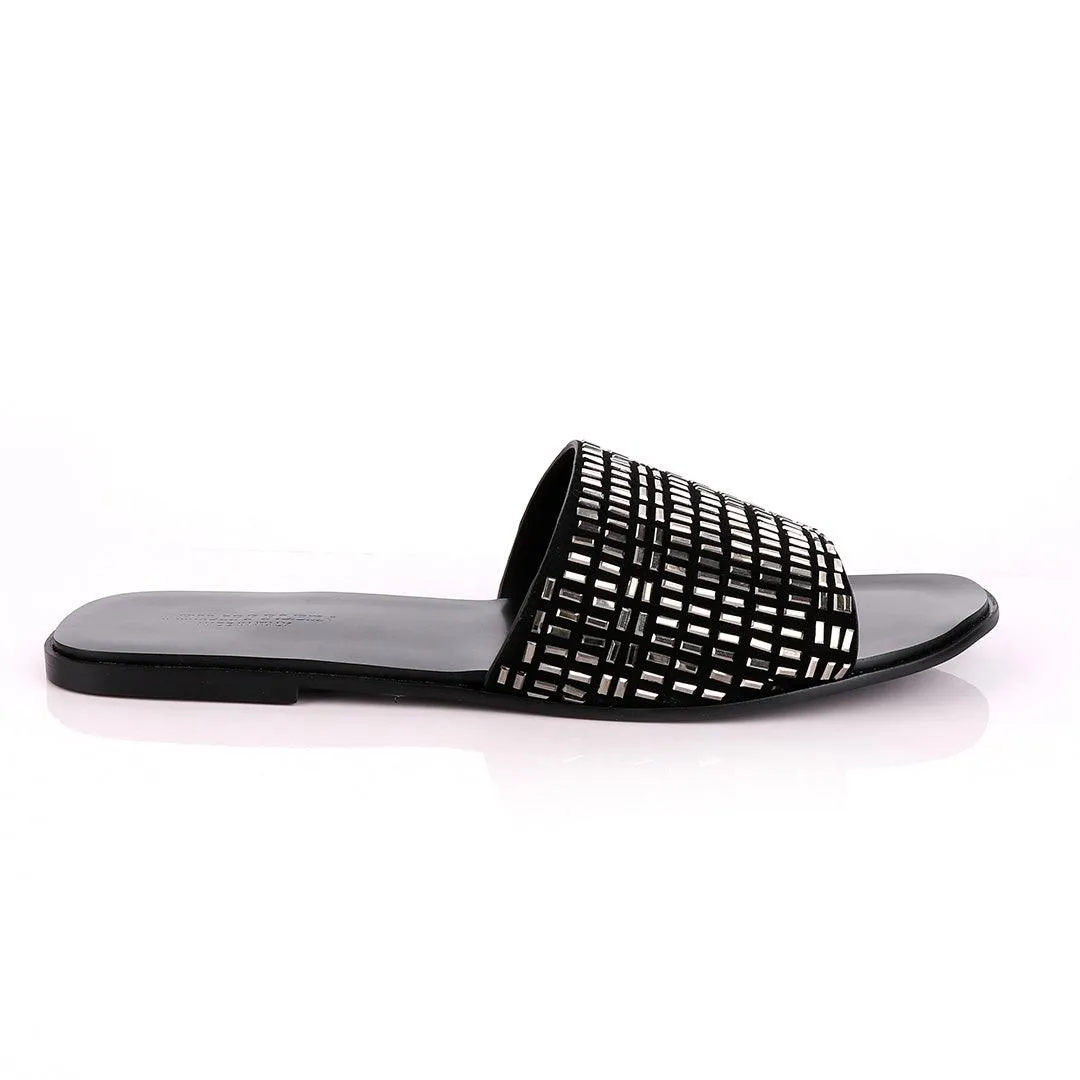 Philipp Plein Silver Swarovski Embellished Slide Sandals