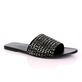 Philipp Plein Silver Swarovski Embellished Slide Sandals