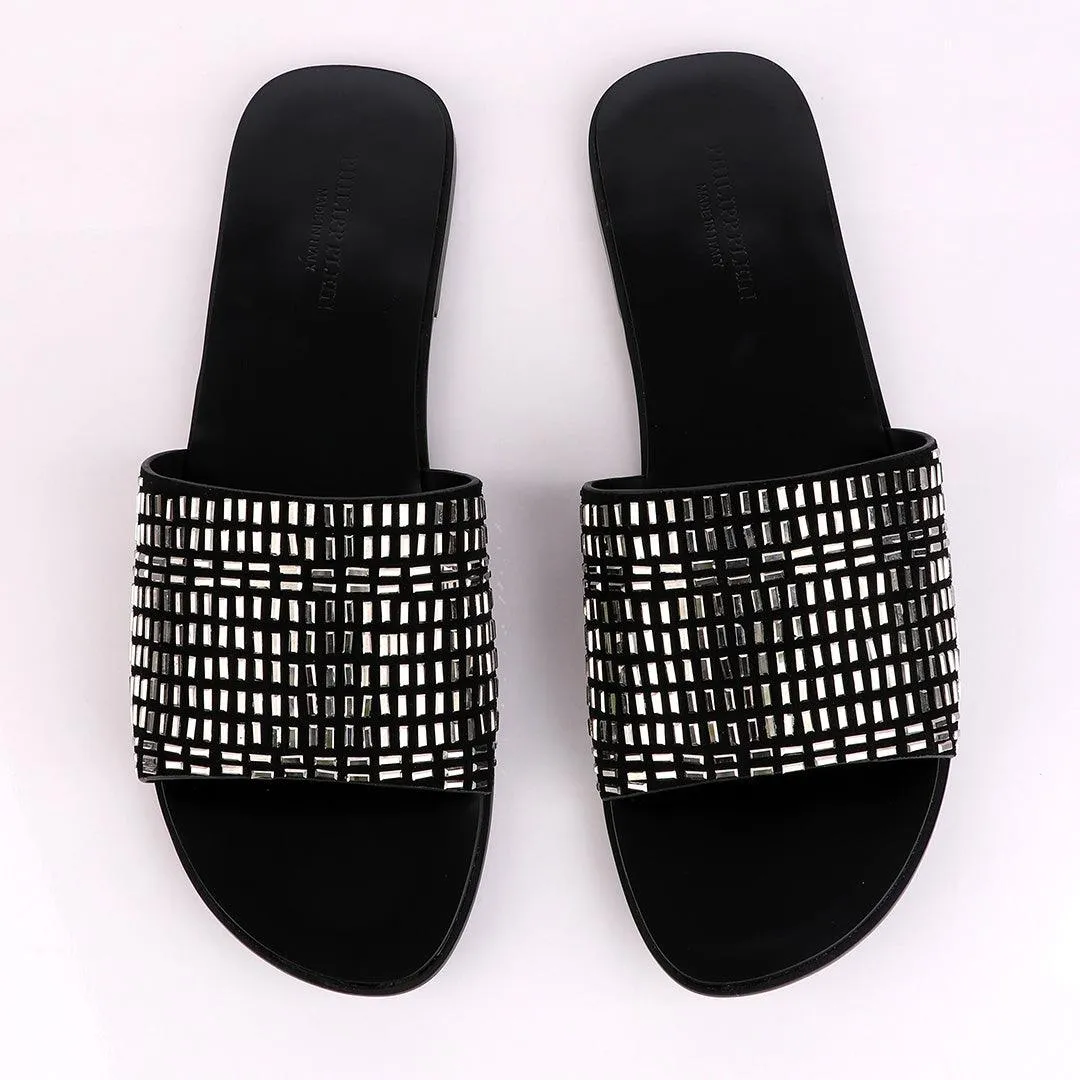 Philipp Plein Silver Swarovski Embellished Slide Sandals