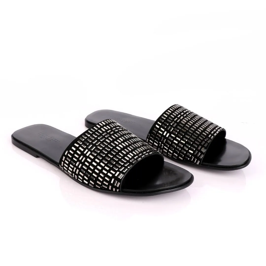 Philipp Plein Silver Swarovski Embellished Slide Sandals