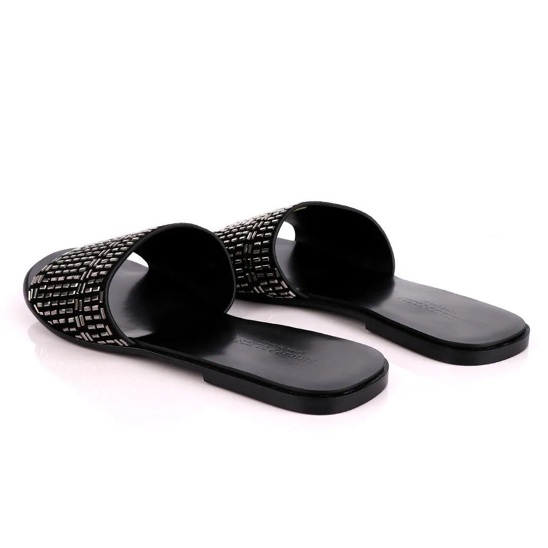 Philipp Plein Silver Swarovski Embellished Slide Sandals