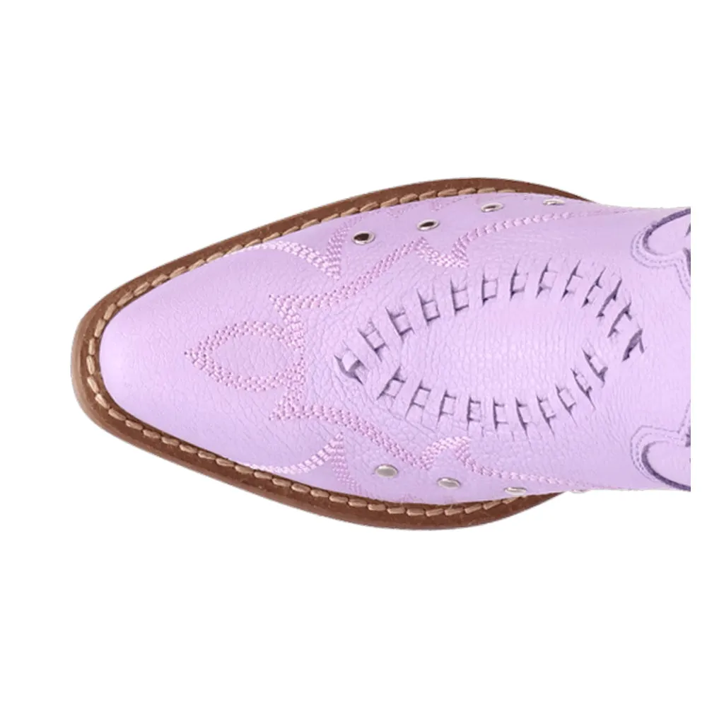 Pretty N' Pink Embroidered Studded Snip Toe Pull On Cowboy Boots
