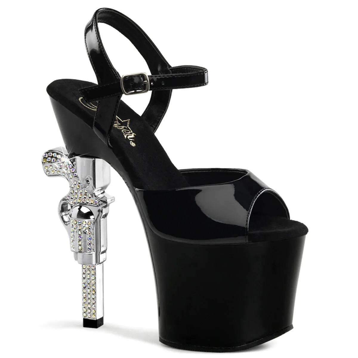REVOLVER-709 Rhinestone Gun Heel Platform Stripper Shoes