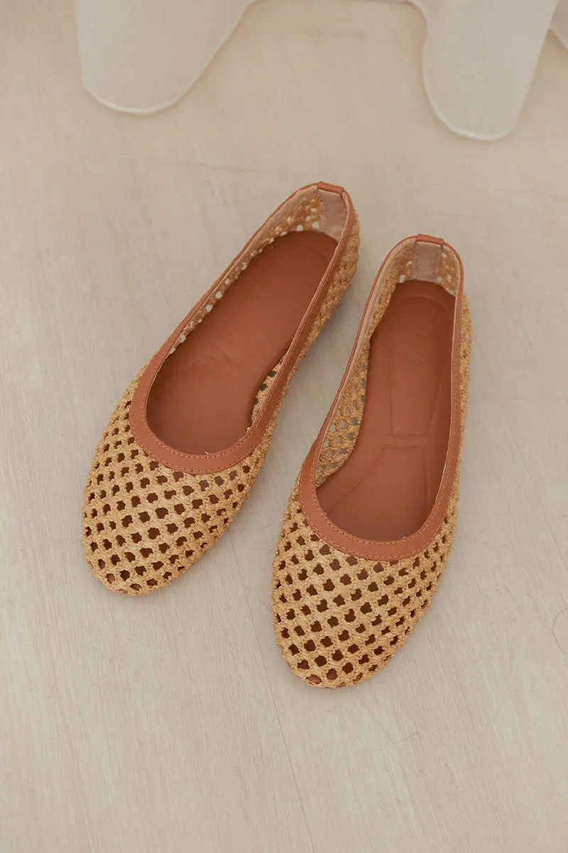 Rinko Woven Flats in Sandy Brown