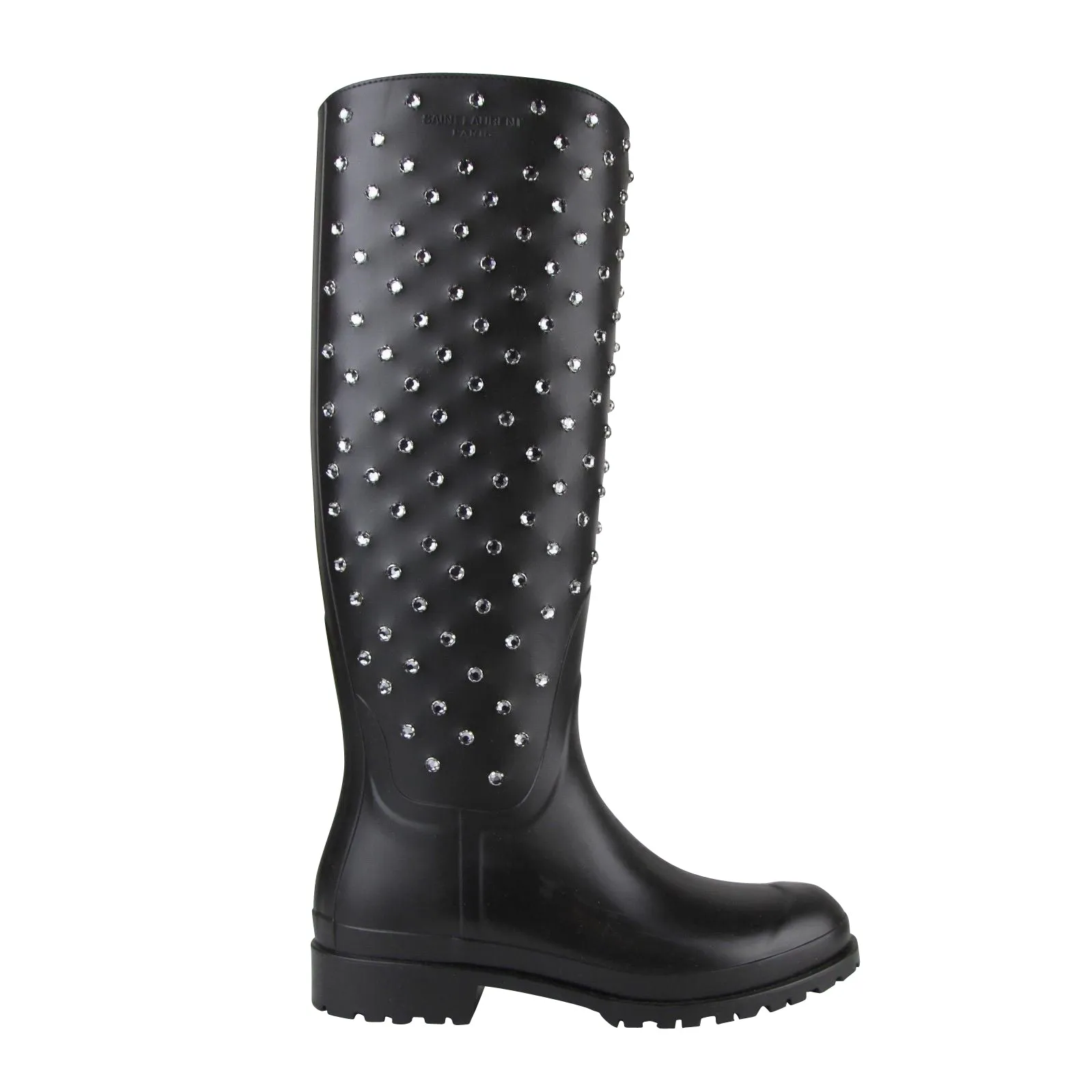 Saint Laurent Women's  Rubber Women Rain Boots With Crystal Studs (36 EU / 6 US)