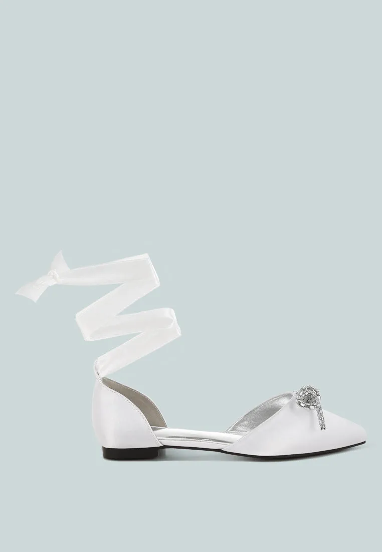 Simina Rhinestone Detail Bow Flat Sandals