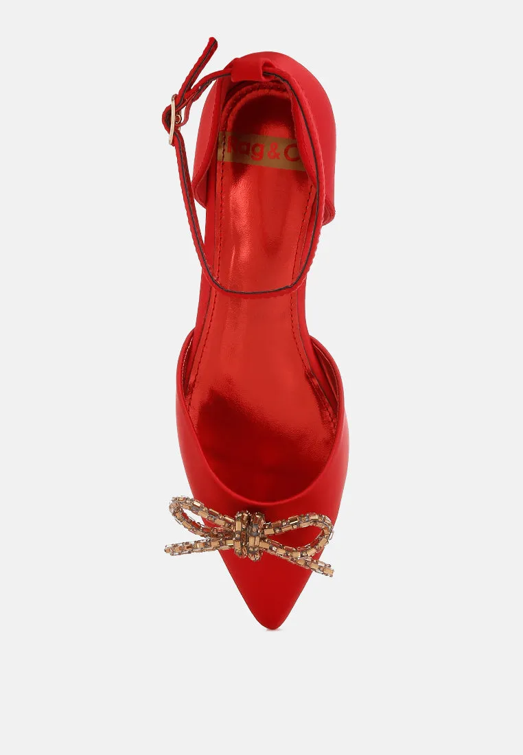 Simina Rhinestone Detail Bow Flat Sandals