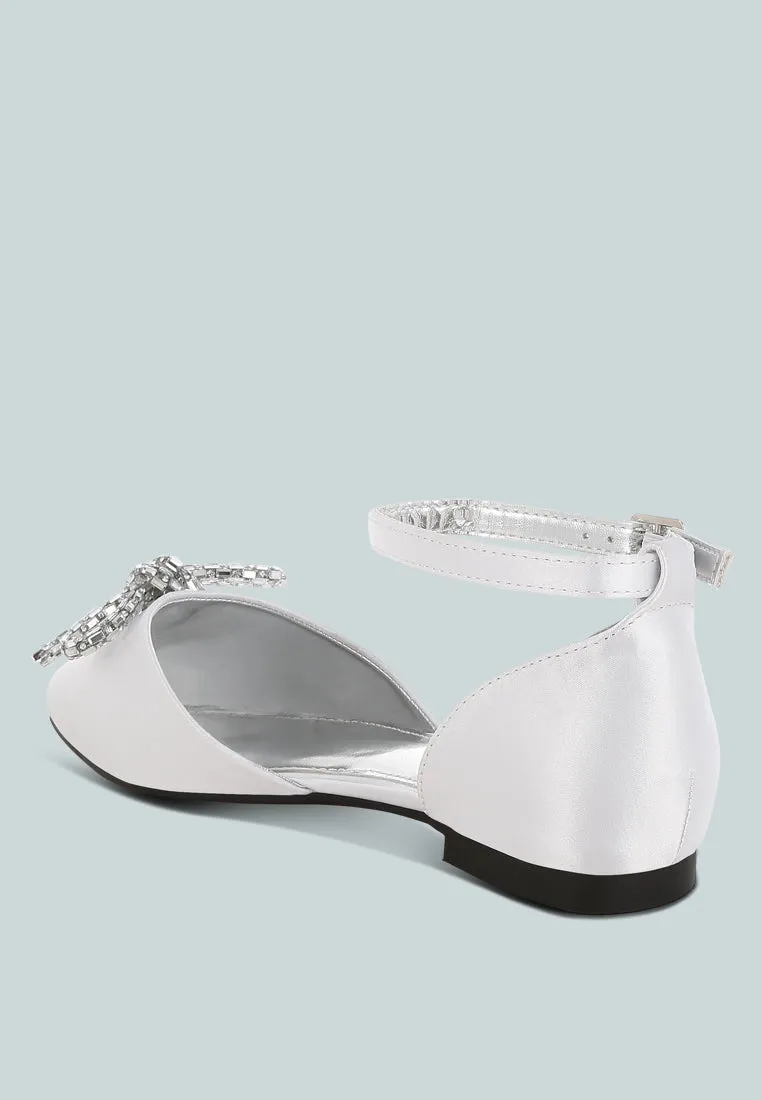 Simina Rhinestone Detail Bow Flat Sandals