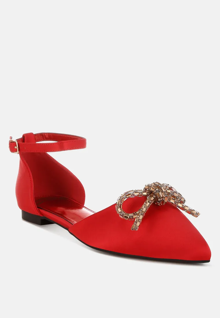 Simina Rhinestone Detail Bow Flat Sandals