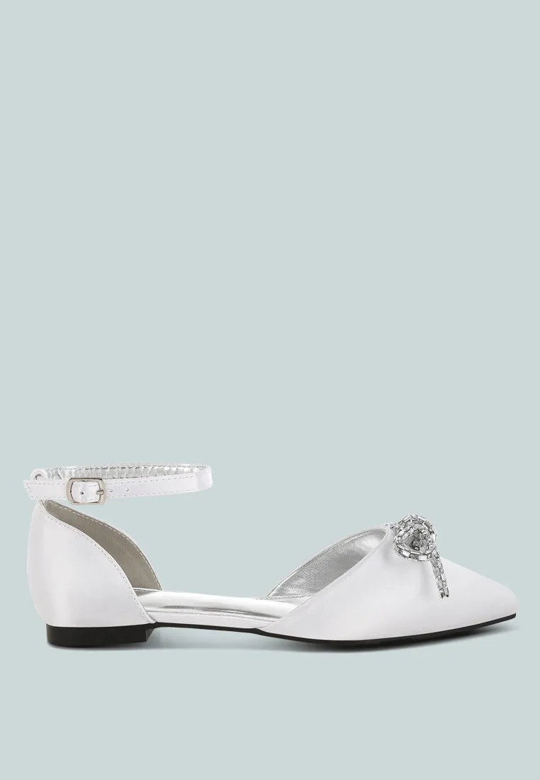 Simina Rhinestone Detail Bow Flat Sandals