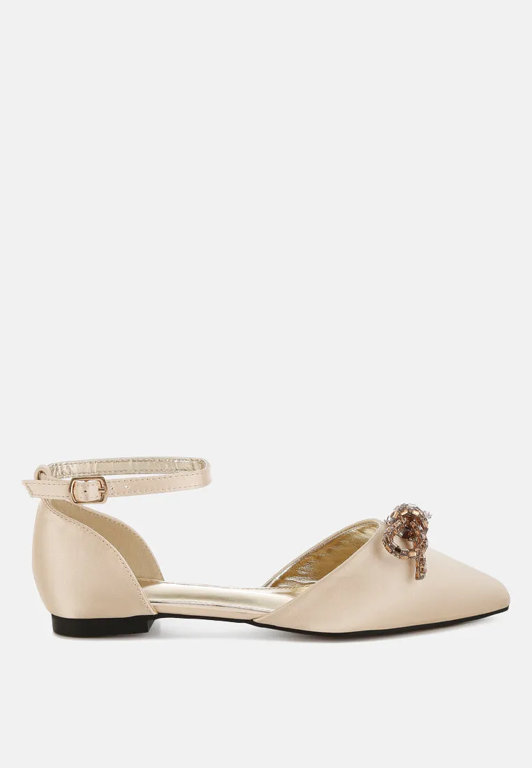 Simina Rhinestone Detail Bow Flat Sandals