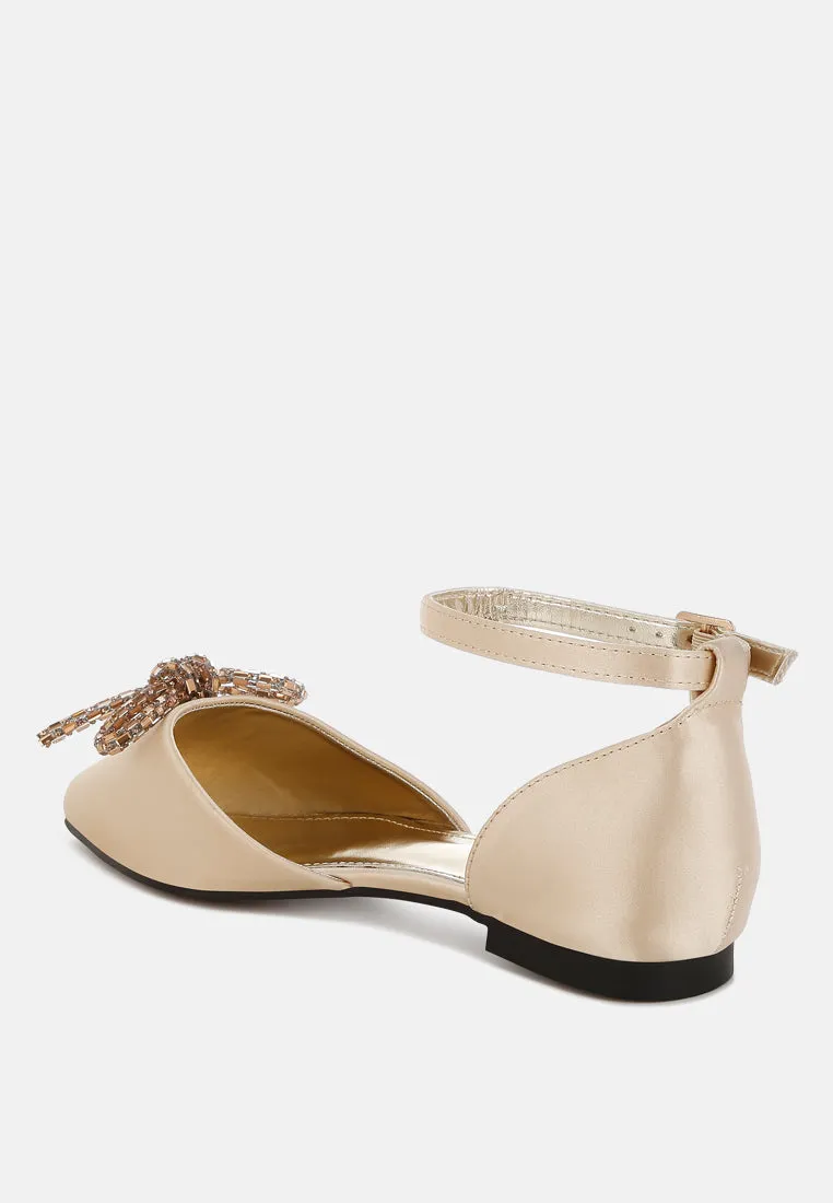 Simina Rhinestone Detail Bow Flat Sandals
