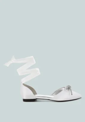 Simina Rhinestone Detail Bow Flat Sandals