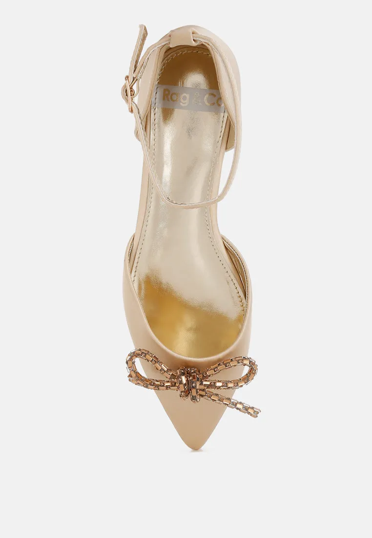 Simina Rhinestone Detail Bow Flat Sandals