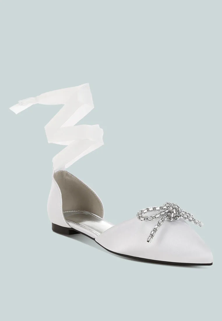 Simina Rhinestone Detail Bow Flat Sandals