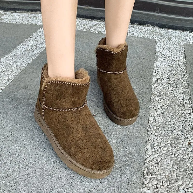 Snow Fur Round Toe Ankle Boots