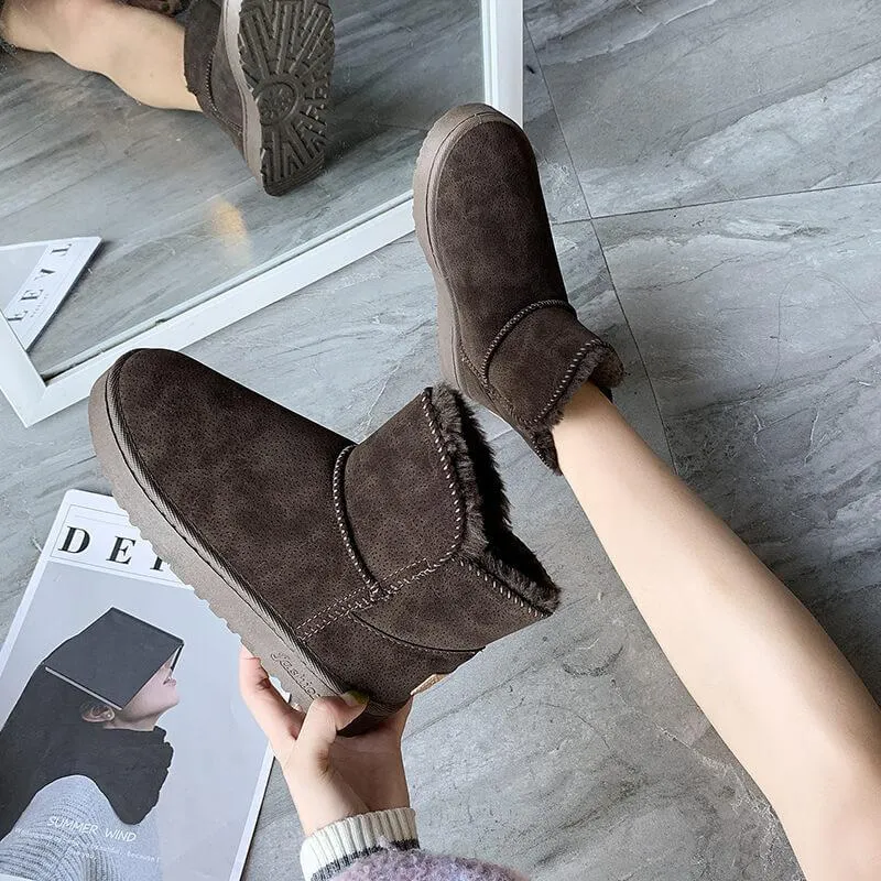 Snow Fur Round Toe Ankle Boots