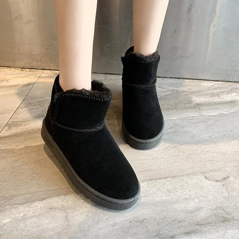 Snow Fur Round Toe Ankle Boots