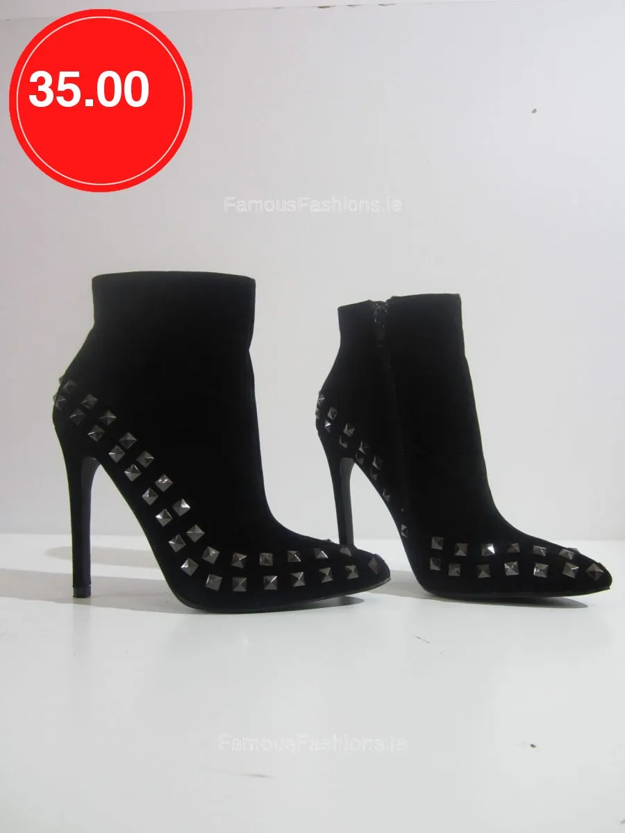 Stiletto Heel Studded Faux Suede Ankle Boot