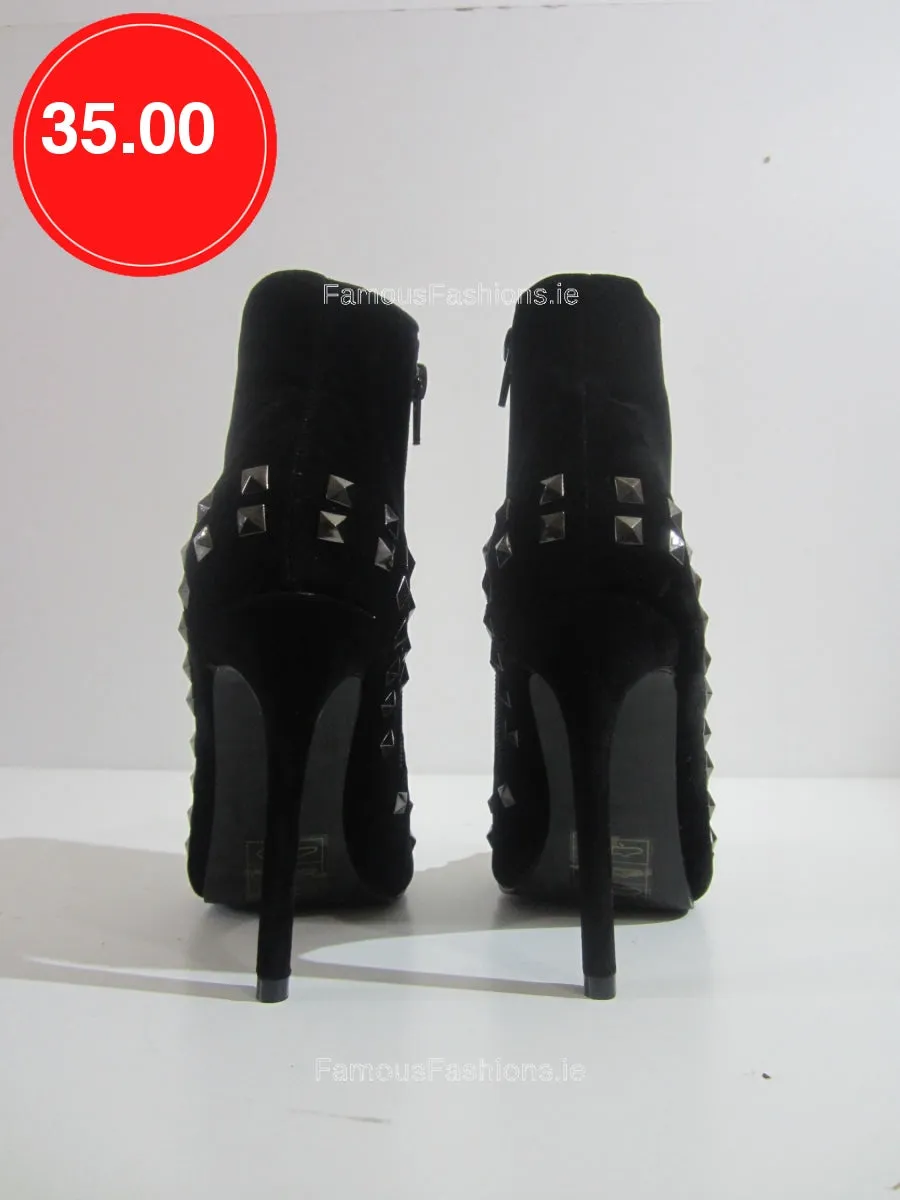 Stiletto Heel Studded Faux Suede Ankle Boot