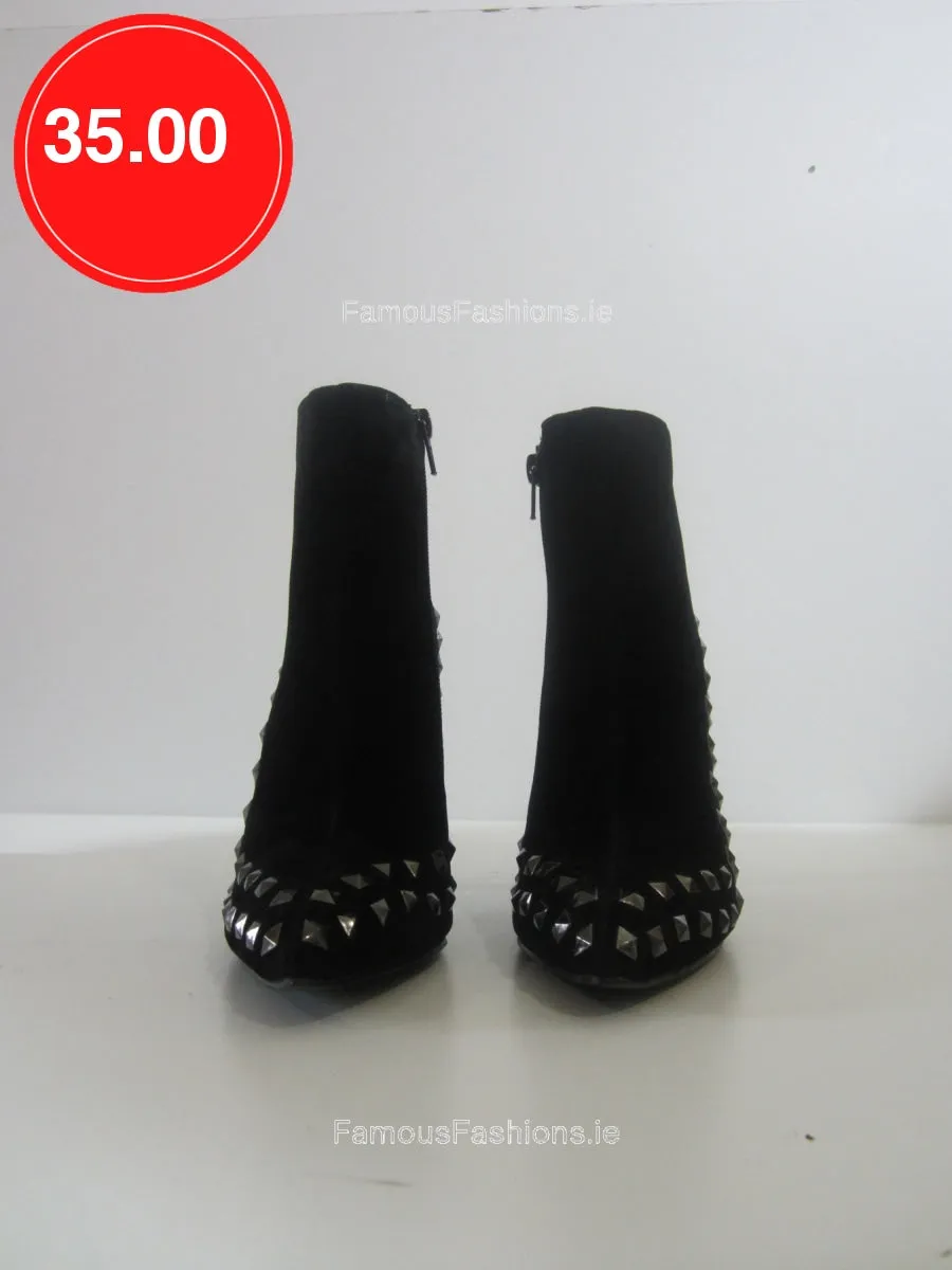 Stiletto Heel Studded Faux Suede Ankle Boot