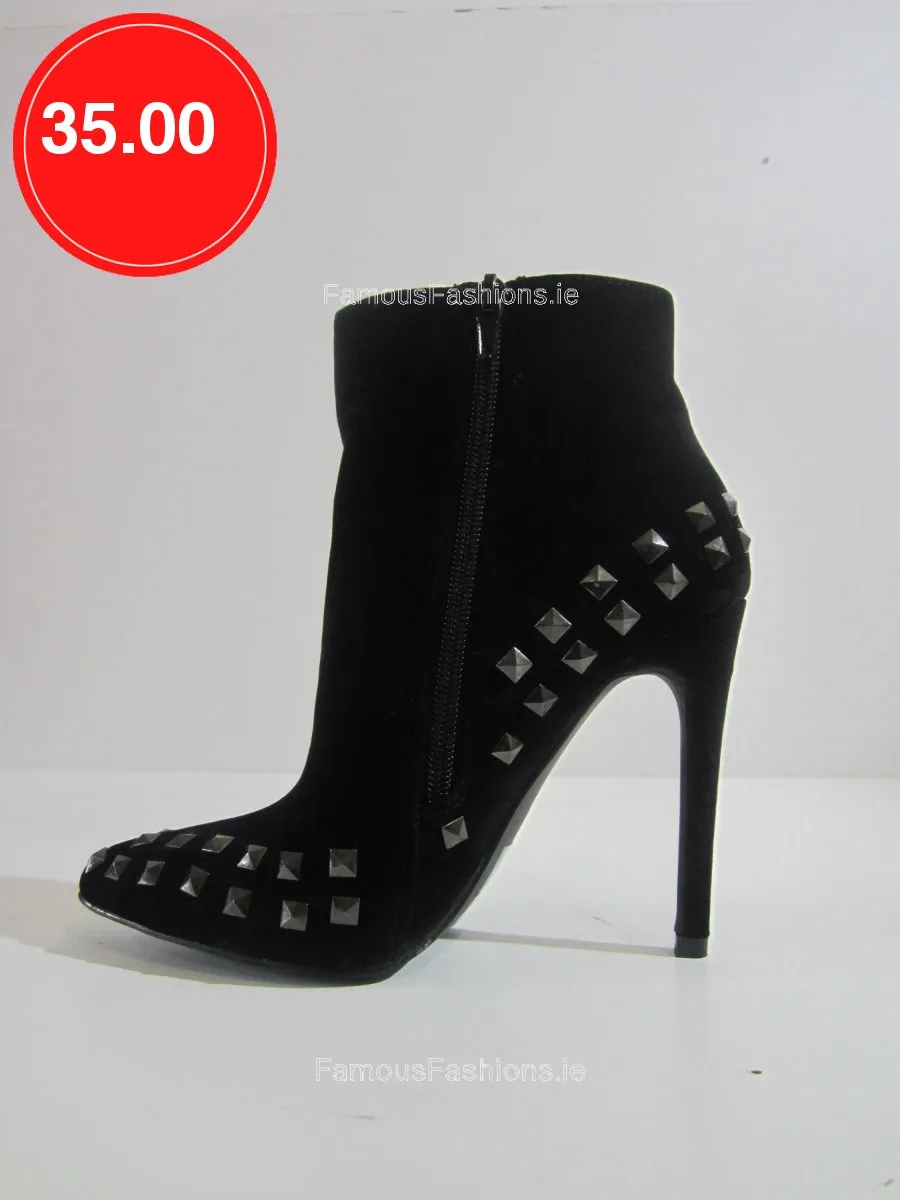 Stiletto Heel Studded Faux Suede Ankle Boot