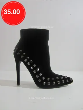 Stiletto Heel Studded Faux Suede Ankle Boot