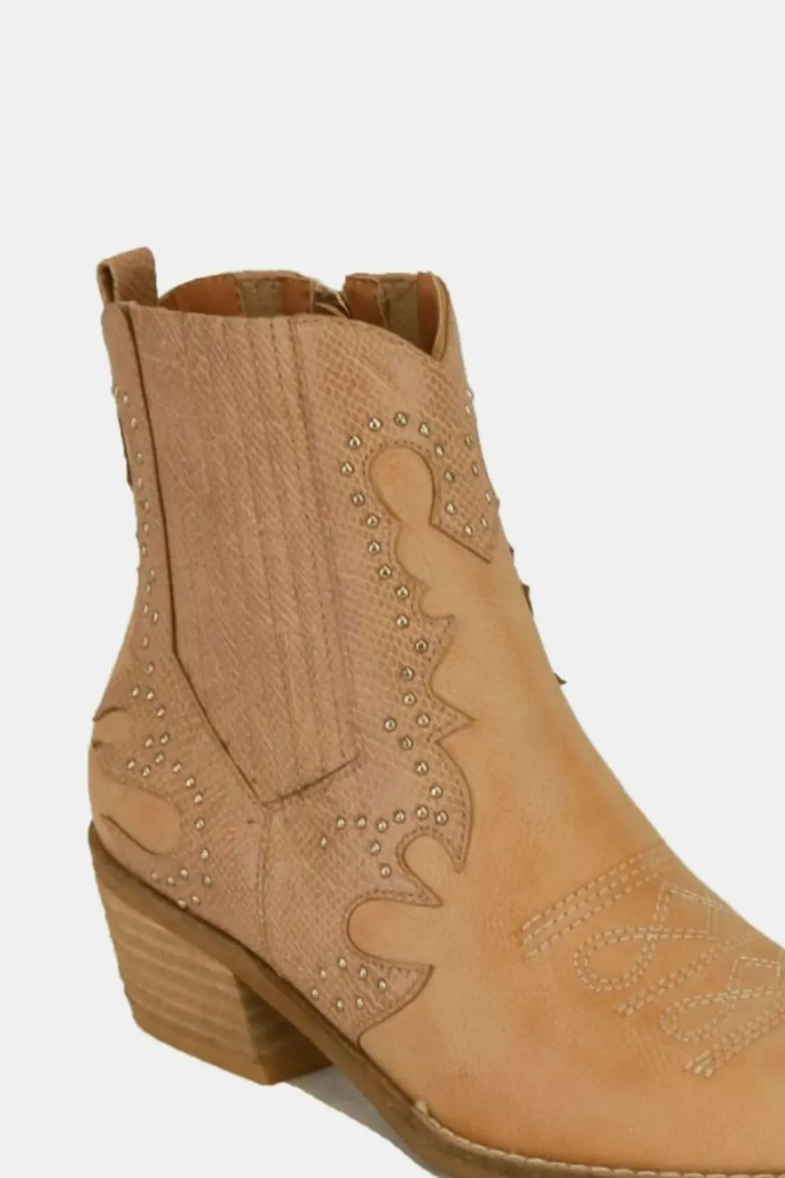 Studded Detail Point Toe Boots in Taupe