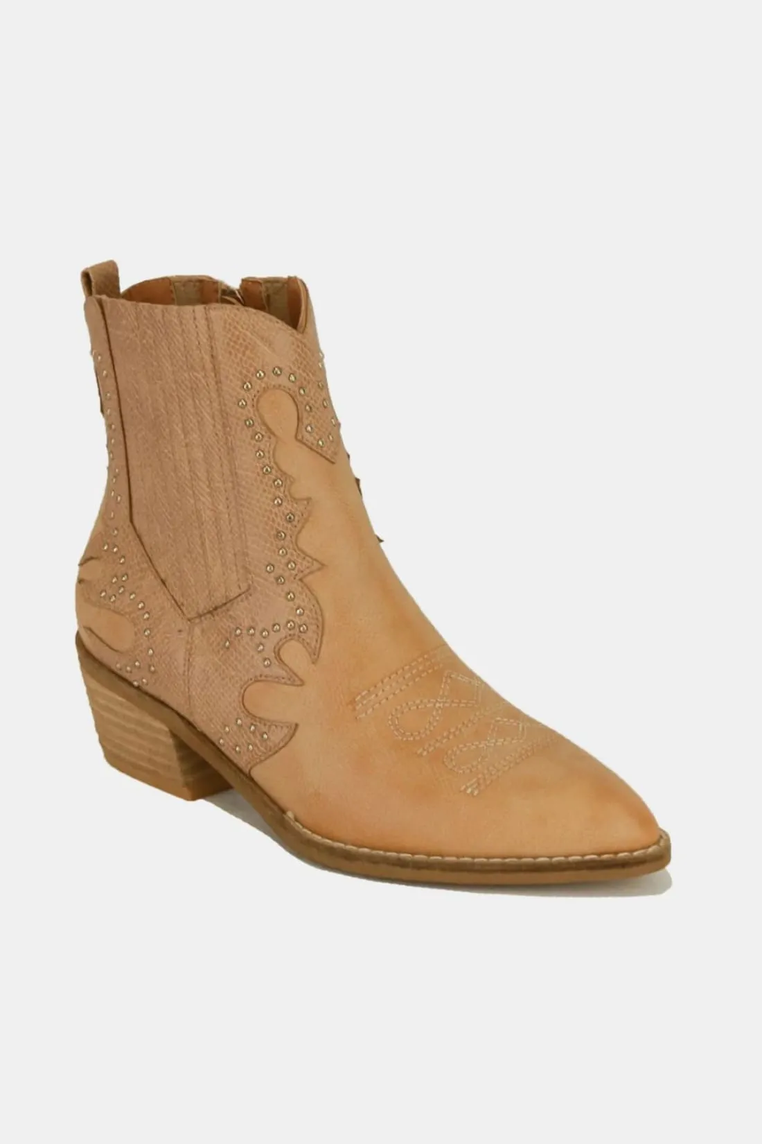 Studded Detail Point Toe Boots in Taupe