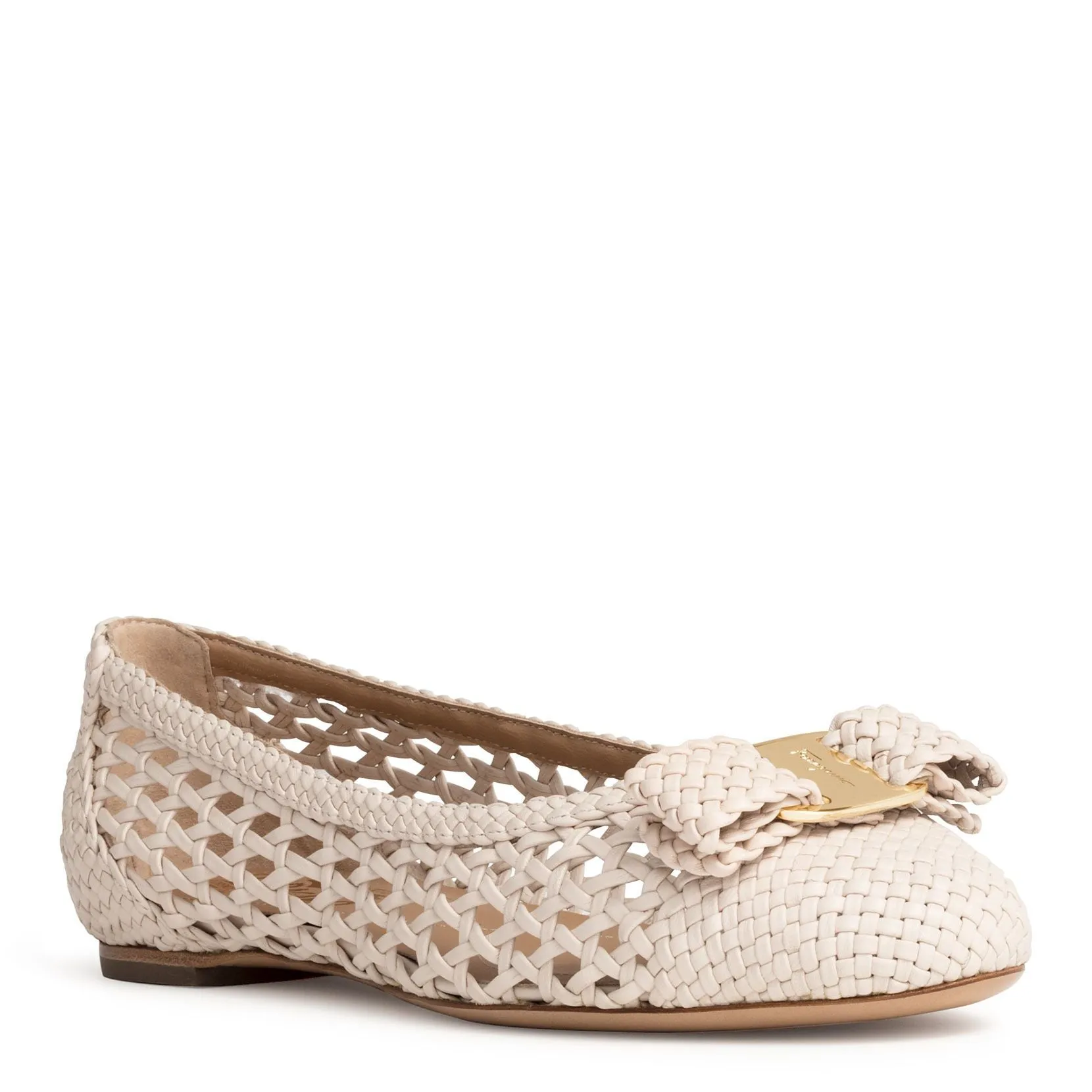 Varina off-white woven leather ballerinas