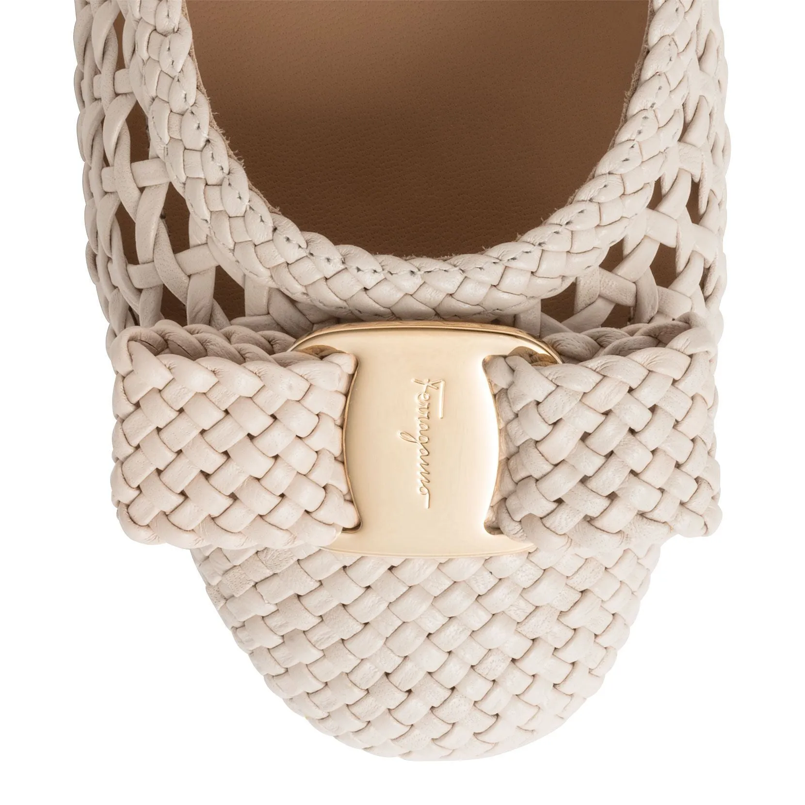 Varina off-white woven leather ballerinas