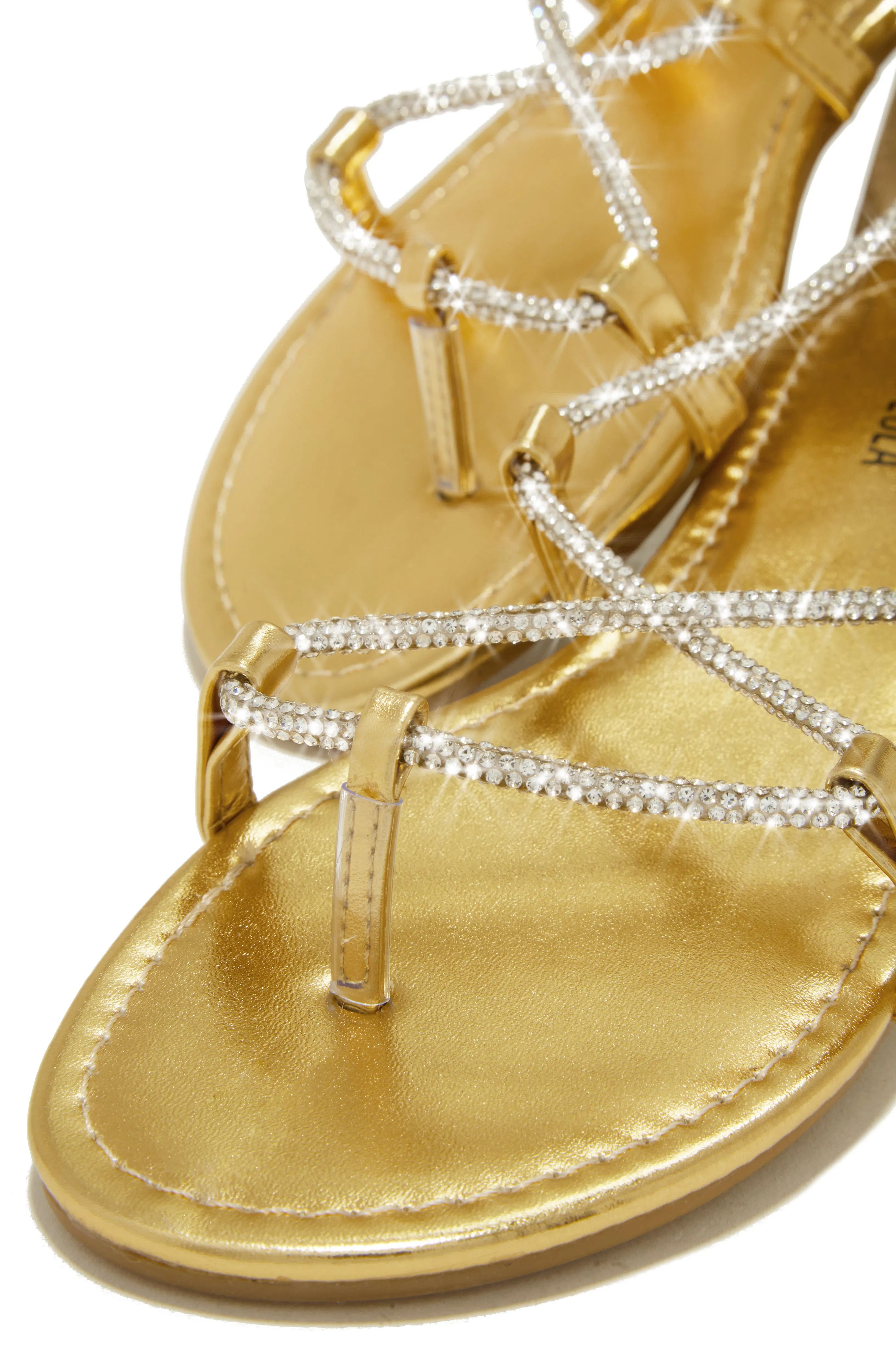 Vegas Weekend Embellished Lace Up Sandals - Gold