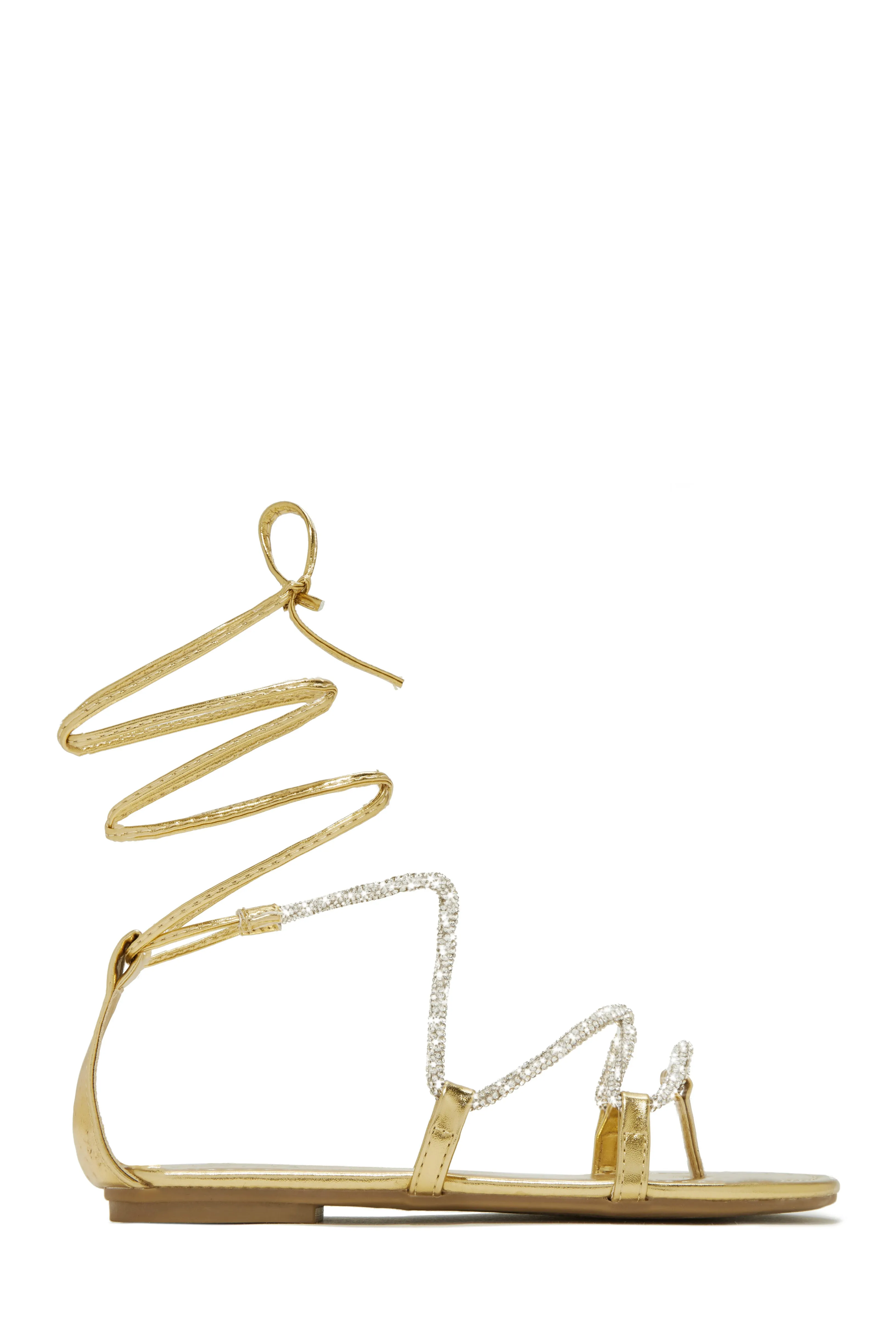 Vegas Weekend Embellished Lace Up Sandals - Gold