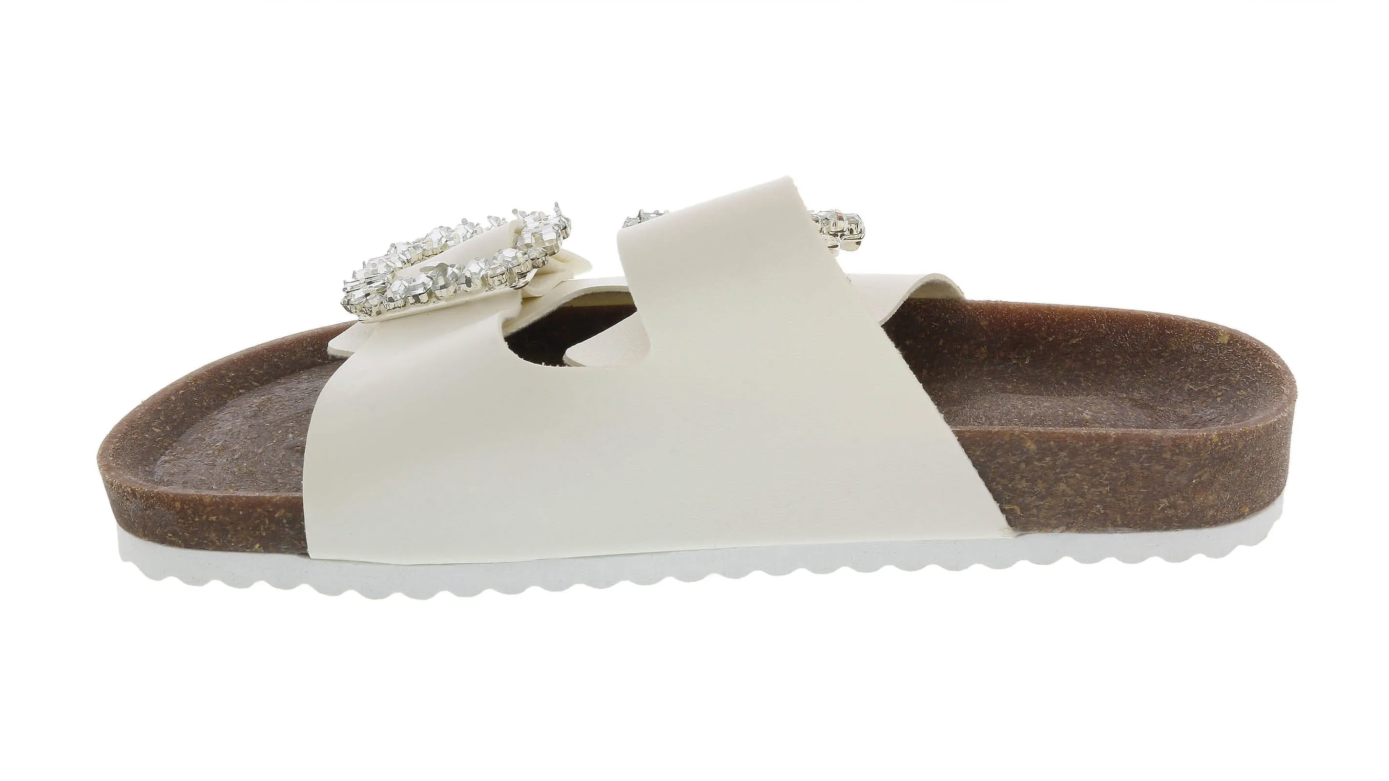 Ventutto White Crystal Embellished Comfort Sandals-