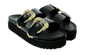 Versace Jeans Couture Black Baroque Buckle Beach Sandal -