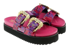 Versace Jeans Couture Purple Red Baroque Print Platform Slip On Sandals-