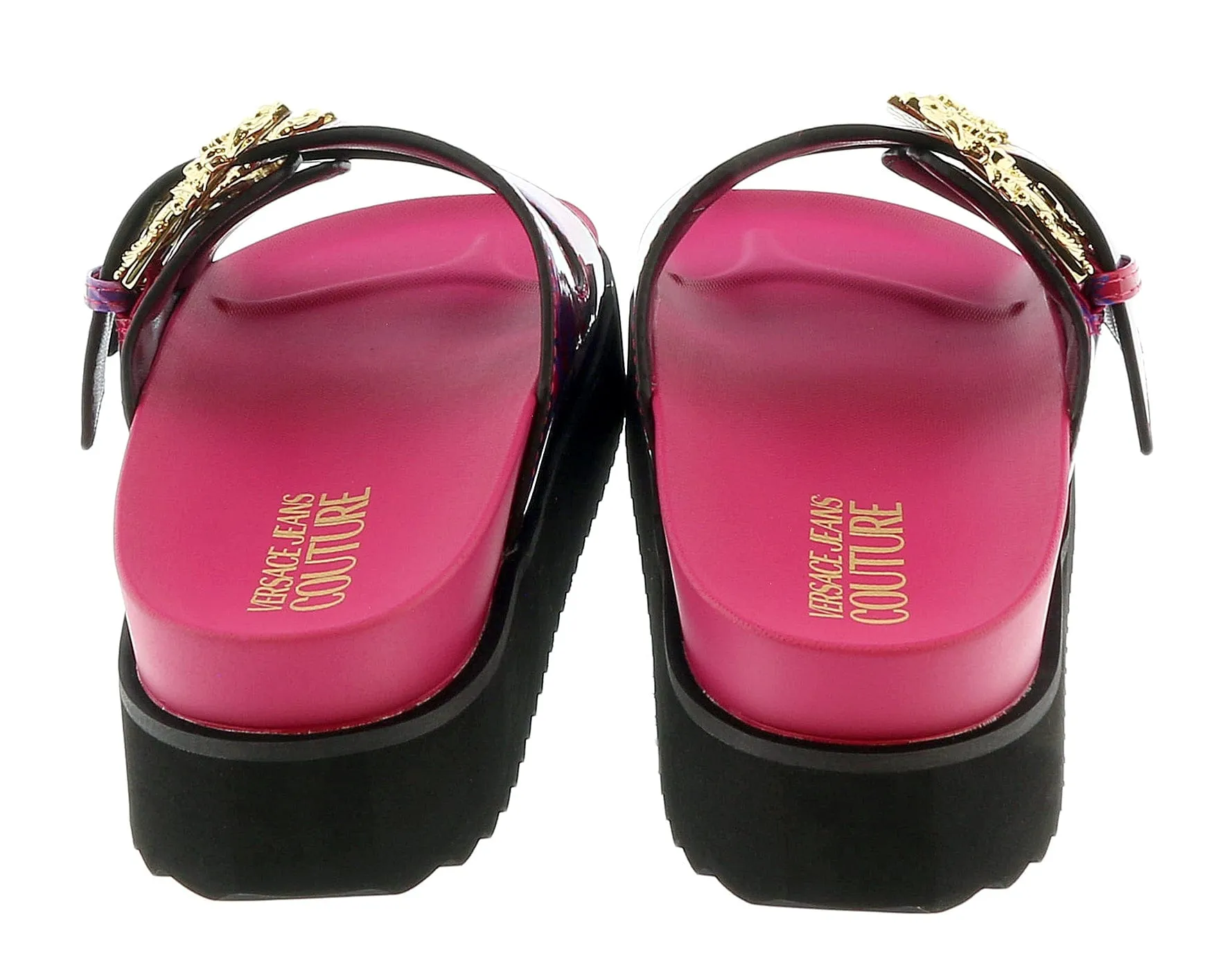 Versace Jeans Couture Purple Red Baroque Print Platform Slip On Sandals-