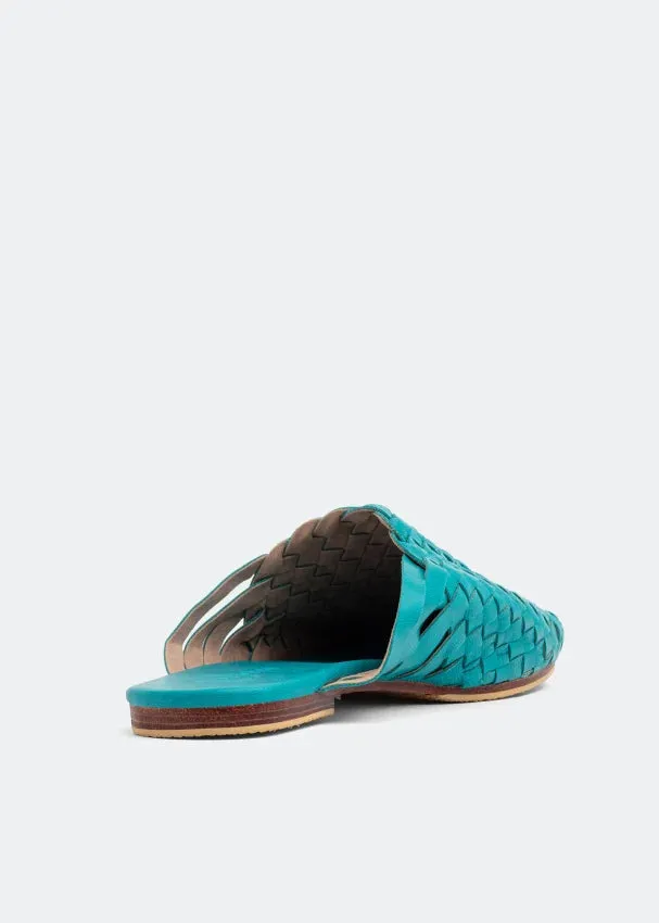 Vivid Blue Handwoven Lambskin Slippers