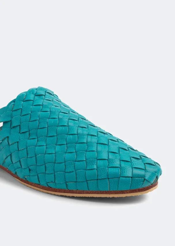 Vivid Blue Handwoven Lambskin Slippers
