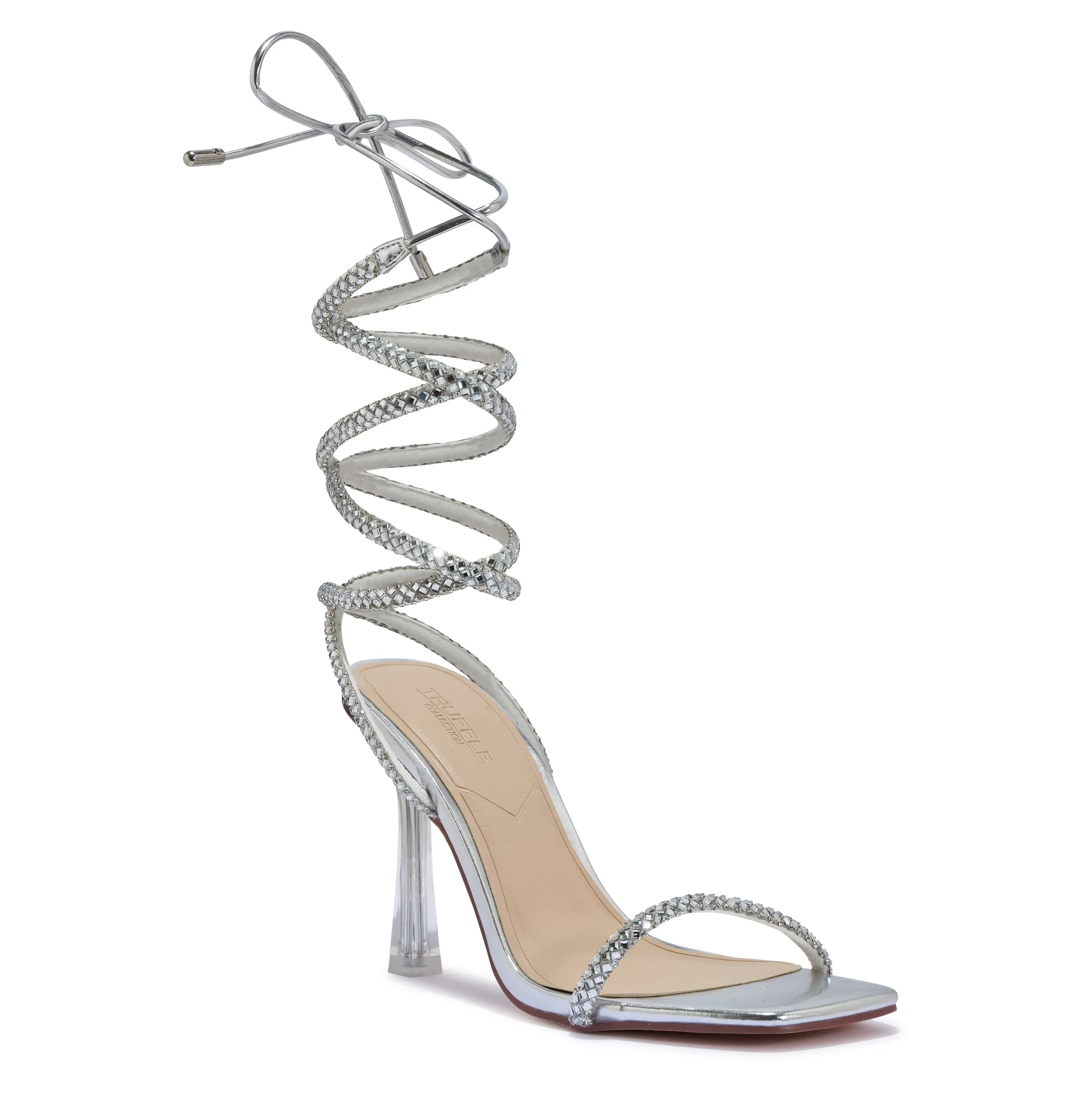 WILDE2 DIAMANTE WRAP AROUND CLEAR PERSPEX STILETTO SANDAL