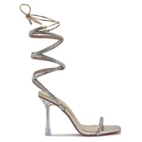 WILDE2 DIAMANTE WRAP AROUND CLEAR PERSPEX STILETTO SANDAL